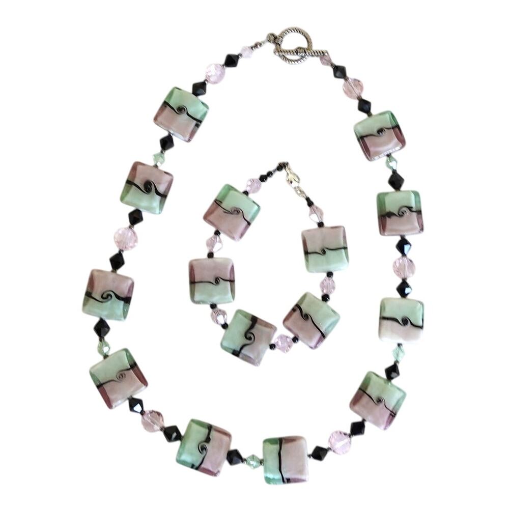 NEW Chunky Hard Candy GLass Bead Necklace and Bracelet set
